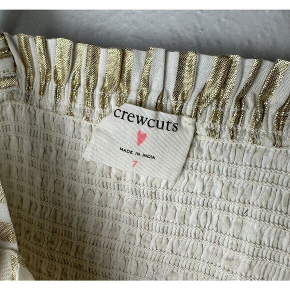 Crewcuts Girls Dress Gold White Shoulder Tie Smocked Size 7 - Picture 3 of 3